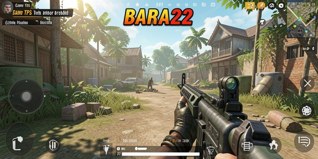 Tangkapan layar utama BARA22 menampilkan aksi seru dalam gameplay TPS.