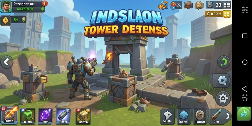 Tampilan gameplay seru INDSLOT dengan strategi tower defense yang menantang.