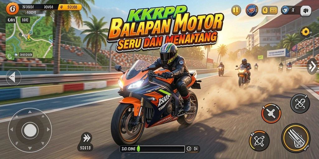Tampilan gameplay aksi balapan motor yang mendebarkan.