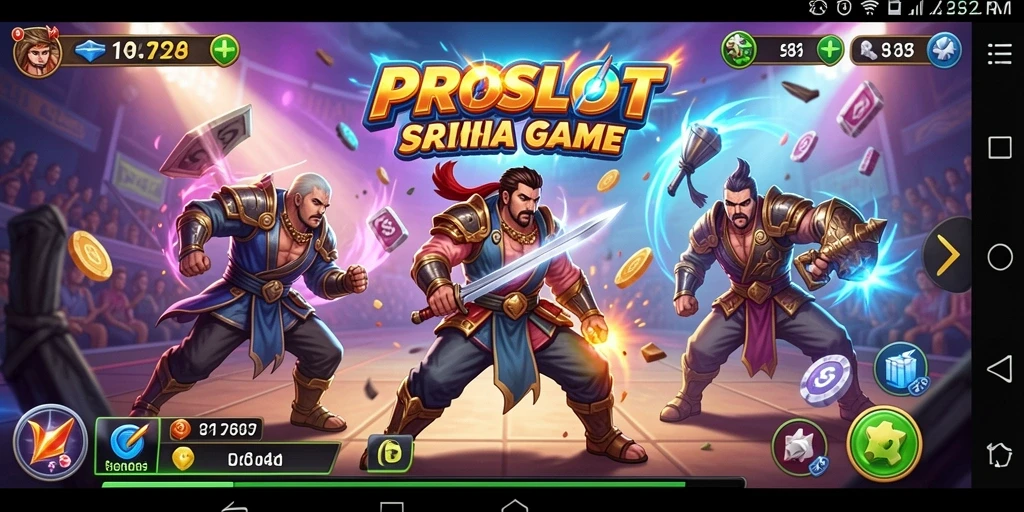 Screenshot gameplay PROSLOT menampilkan pertarungan yang menegangkan.