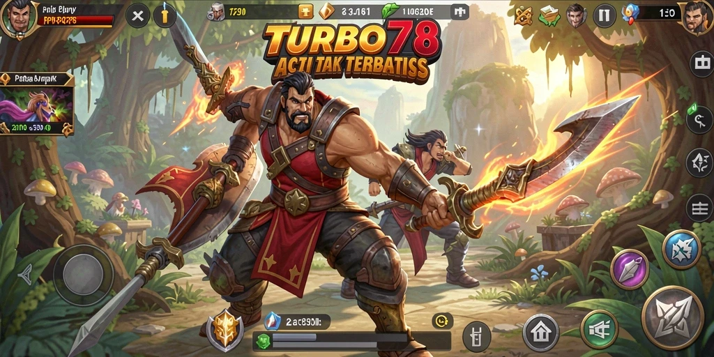 Screenshot gameplay TURBO78 menunjukkan aksi pertarungan yang intens dan visual yang menarik.