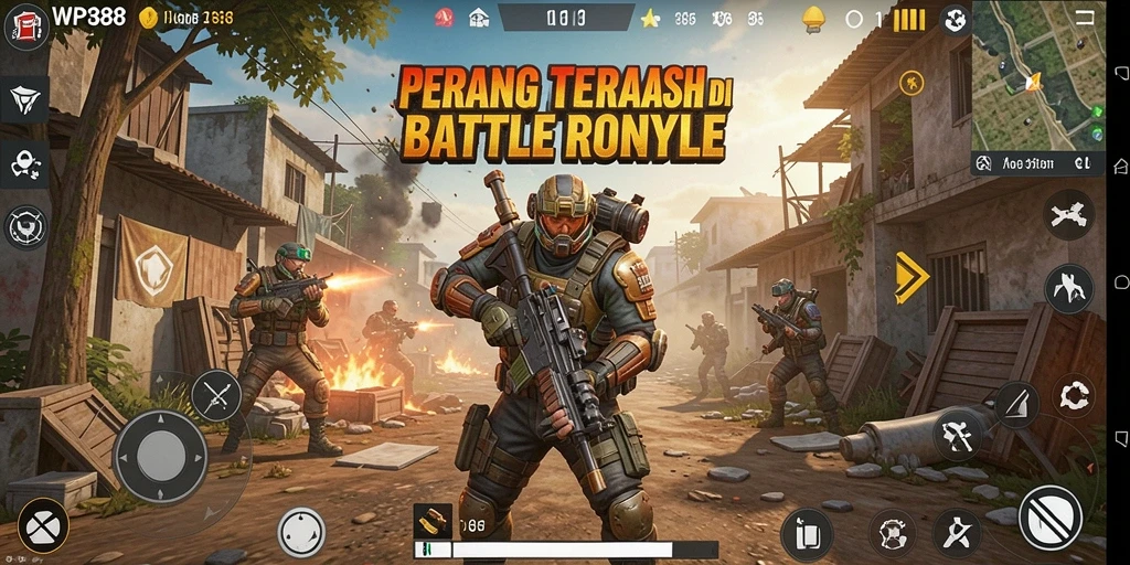 Tampilan gameplay <strong>WP888</strong> yang seru dan penuh aksi dalam arena Battle Royale.