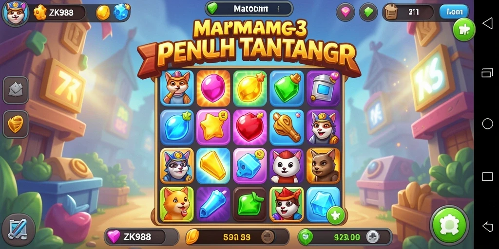 Tangkapan layar ZK988 menampilkan gameplay Match-3 yang menarik.